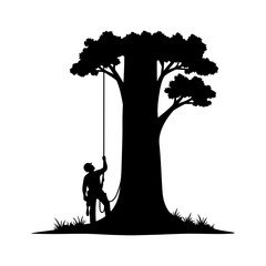 Arborist climbing tree with transparent background