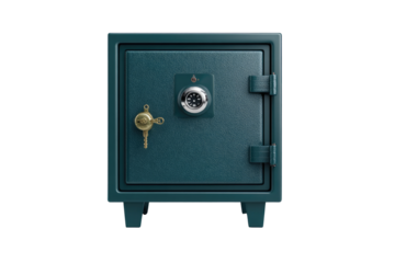 Teal security safe with lock and key