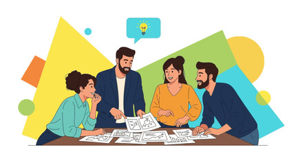 Teamwork And Creative Ideas With Lightbulb Graphic Representing Business Innovation Goals