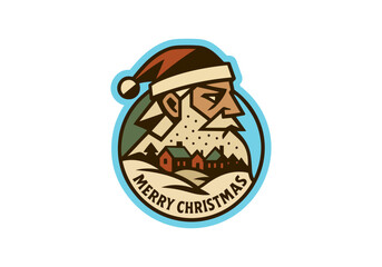 Christmas Badge Stamp Hand Drawn Illustration Vector Asset by AZ for UI/UX, Emblem, Patch, Logo, Print