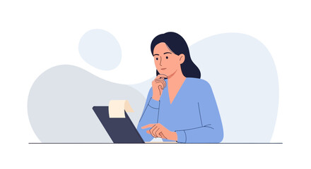 Woman Analyzing Data At Her Desk Considering Decisions Or Business Planning Processes