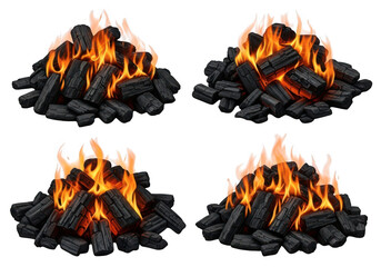 Burning charcoal fire flames heat barbecue grill coal set