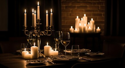 Romantic dinner setting with candlelight and wine glasses for special occasion