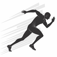 Dynamic silhouette of a male athlete sprinting forward with speed lines indicating motion and determination