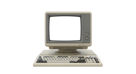 Vintage retro computer with CRT monitor and keyboard old technology device