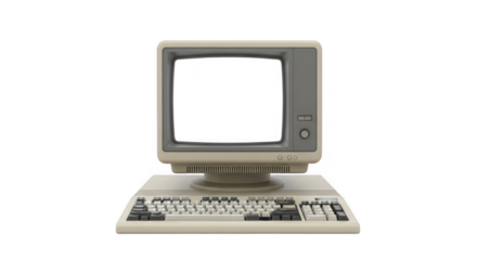 Vintage retro computer with CRT monitor and keyboard old technology device