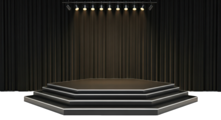Empty black stage with spotlight and curtains for performance presentation or award show background