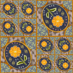 Vector abstract ethnic square background patchwork quilt pattern. Vintage decorative collage. Hand drawn background. Indian, Arabic, Turkish motifs for printing on fabric or paper. Abstract colorful 
