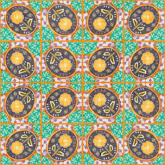 Vector abstract ethnic square background patchwork quilt pattern. Vintage decorative collage. Hand drawn background. Indian, Arabic, Turkish motifs for printing on fabric or paper. Abstract colorful 
