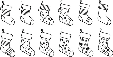 Collection of cute christmas stocking doodles with different patterns