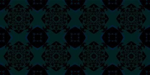 Dark Teal and Black Geometric Ornate Seamless Pattern. Hand drawn minimal abstract pattern. Collage contemporary print. Fashionable template for design.
