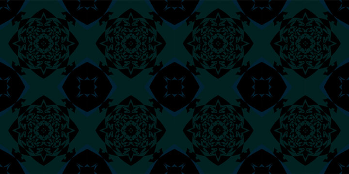Dark Teal and Black Geometric Ornate Seamless Pattern. Hand drawn minimal abstract pattern. Collage contemporary print. Fashionable template for design.
