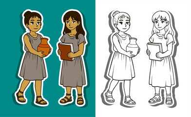 Ancient Girls with Pot and Book Sticker Set