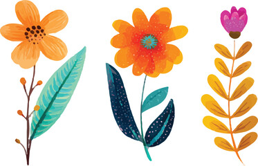 set of flowers and leaves