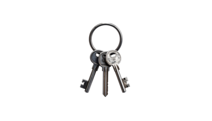 Old key chain on a ring, isolated on a white background