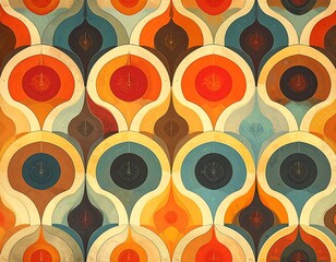 Retro-style repeating pattern with stylized teardrop shapes