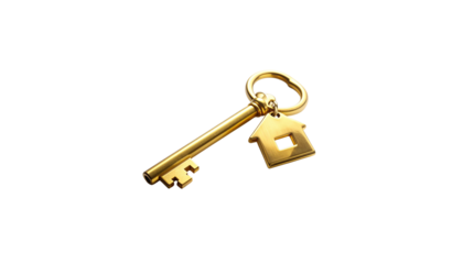Antique gold metal key to success or house unlocking, isolated on white background