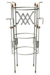 Old weathered metal tomato cage for garden plant support isolated on transparent background