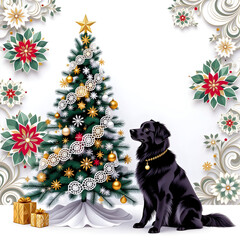 Black Lab and Christmas Tree