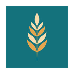 Abstract plant sprig with leaves in warm colors on a teal background Keywords: plant, sprig, leaves, abstract, organic, nature, growth, botanical