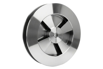 Industrial metal water pump impeller with brushed steel finish isolated on transparent background