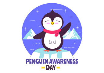 Penguin Awareness Day Vector Illustration on January 20, Featuring Penguins and an Iceberg to Promote Animal Conservation on a Flat Background