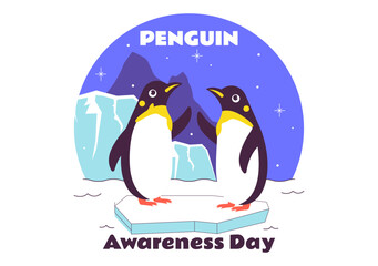 Penguin Awareness Day Vector Illustration on January 20, Featuring Penguins and an Iceberg to Promote Animal Conservation on a Flat Background