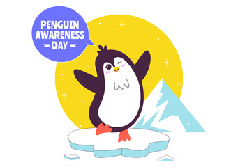 Penguin Awareness Day Vector Illustration on January 20, Featuring Penguins and an Iceberg to Promote Animal Conservation on a Flat Background