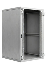 Empty metal industrial server rack for data center equipment isolated on transparent background