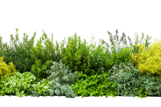 Lush green and yellow foliage border isolated on a transparent background