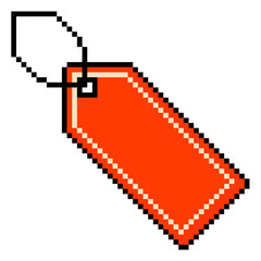 Pixel price tag vector. Ideal for sale, shopping, and discount themes. This digital graphic is perfect for 8 bit design projects and assets related to e-commerce and retail.