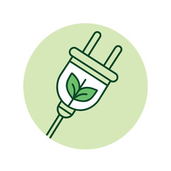 Green electric plug with leaves inside a light green circle Keywords: electricity, energy, power, plug, electric, green, eco, ecology, environment