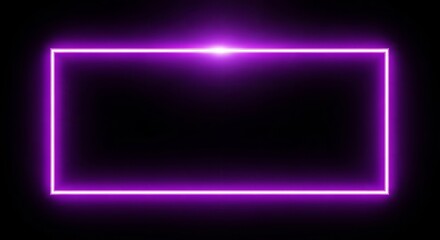 A purple neon rectangular frame glowing brightly against a stark black background in a modern design