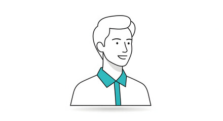 Fototapeta premium Vector portrait of a smiling man with a light blue collared shirt. Clean outline on a white background