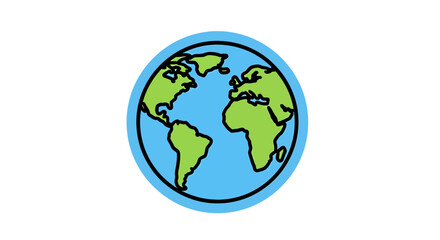 Obraz premium Illustration of a cartoon earth icon with continents of green and oceans of blue, representing global concepts and international travel