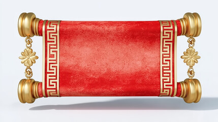 Elegant Detailed Asian Scroll with Gold Accents and Red Parchment Texture. Ai Generated Images