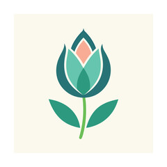 Stylized abstract flower with geometric petals and leaves on cream background vector