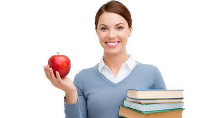 Smiling young woman holding a fresh red apple for a healthy diet and beauty