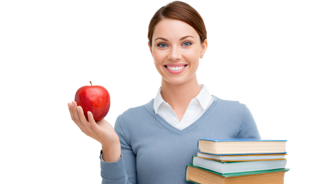 Smiling young woman holding a fresh red apple for a healthy diet and beauty