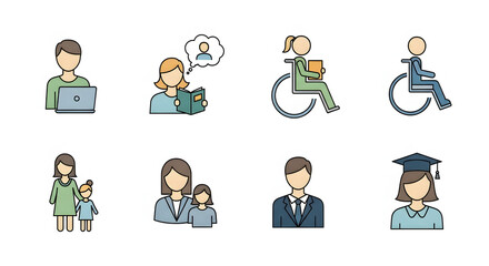 Inclusive Icons Representation of Diversity in Modern Society - People, Disability, Education, and More