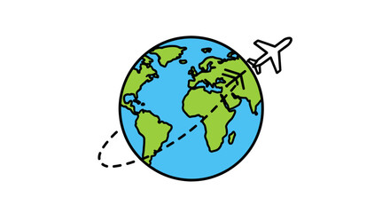 Global Travel Concept Airplane Flying Around the World Illustration