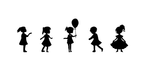 Girls. Silhouette of children. A set of people. Set of stickers. 