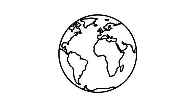 Modern minimalist outline icon of the Earth globe, symbolizing global connectivity, international reach, and environmental awareness, ideal for web, app, or educational designs