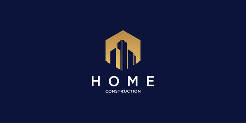 Creative home construction logo design with combination letter modern concept premium vector