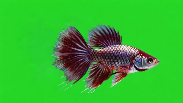 Close up of a betta fish with red and purple fins swimming against a green screen background green screen animal video
