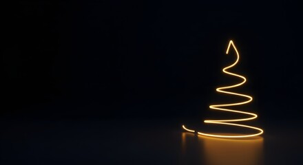 Abstract glowing christmas tree silhouette against dark background