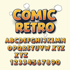 Dynamic comic retro font alphabet with numbers for vibrant designs and creativity