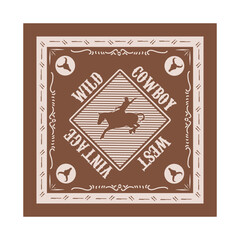 Brown Bandana Design with Wild Western Cowboy Character Perfect for Print, Apparel, etc