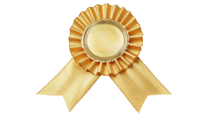 Gold award ribbon medals and rosettes are vector symbols of winner success, achievement, and first place prize best illustration