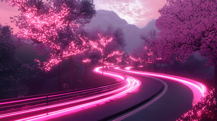 A long, curvy line of pink dots. The line is very long and has many dots of varying sizes. The dots are arranged in a way that creates a sense of movement and energy